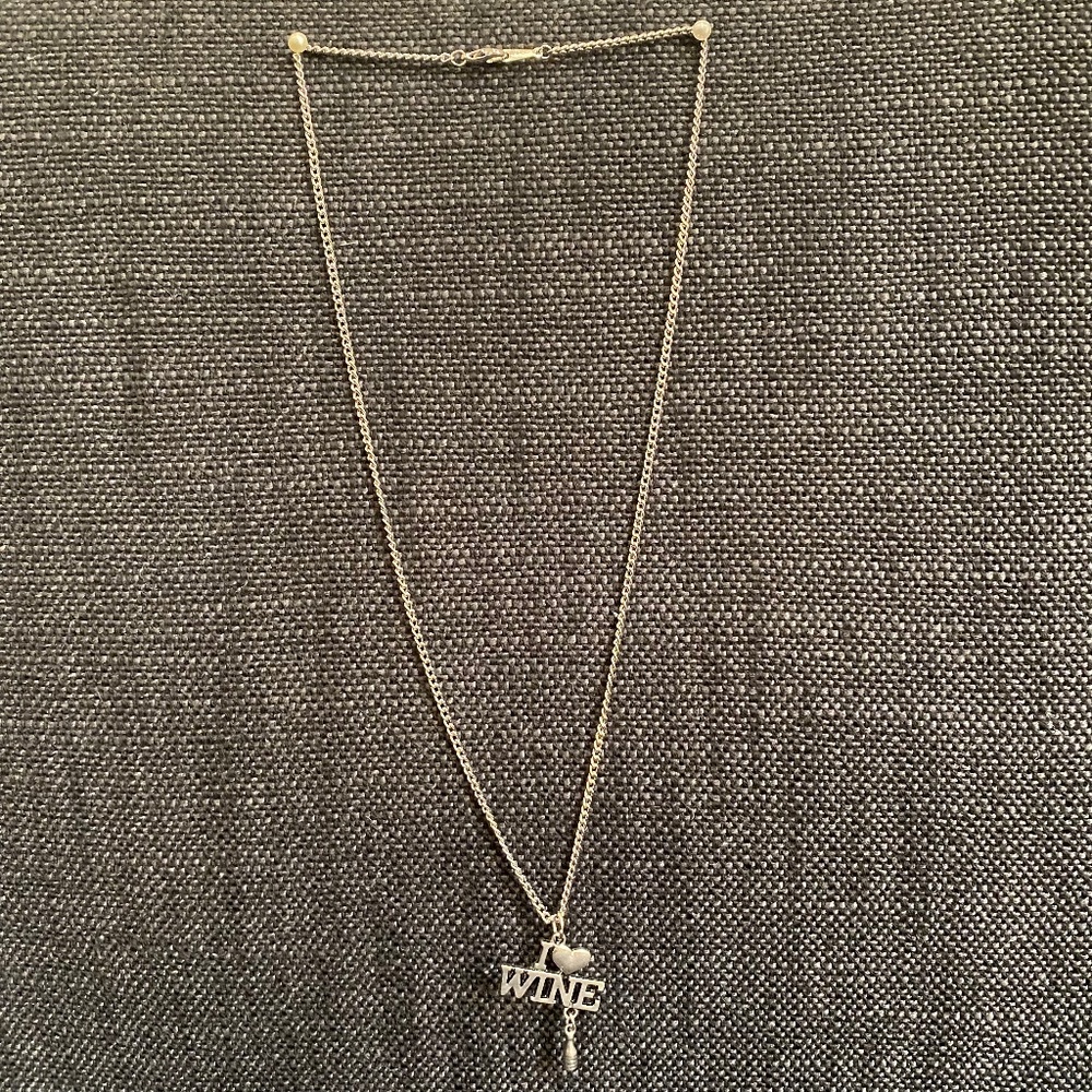 I love wine charm necklace